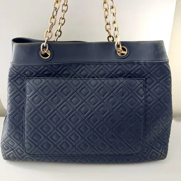 TORY BURCH Navy Blue Fleming Triple Compartment Leather Tote - Picture 2 of 15